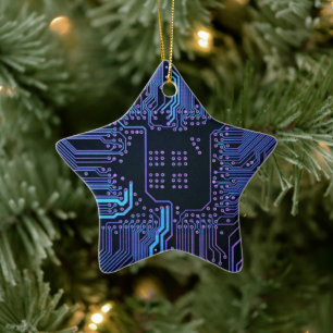 Cyber Blue PCB-Schaltungsplatinen-Verfolgungsmuste Keramik Ornament