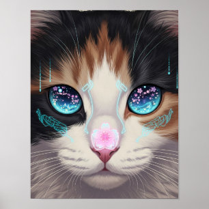 Cyber Cat Dreamscape Futuristische Kunst Poster