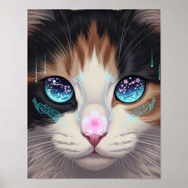 Cyber Cat Dreamscape | Futuristische Kunst Poster (Vorne)