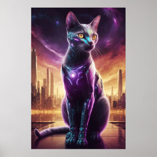 Cyber Cat Poster - Futuristische Sci-Fi Feline Wal