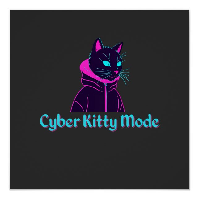 Cyber Cat Vibes - Neon Glitch ästhetisches Design Poster (Vorderseite)