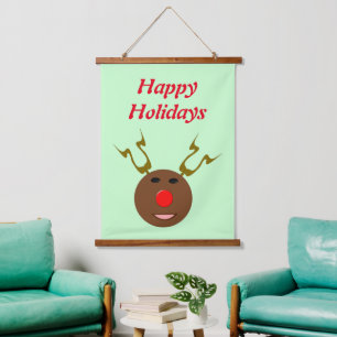 Cyber Christmas Reindeer Custom Wandteppich Mit Holzrahmen