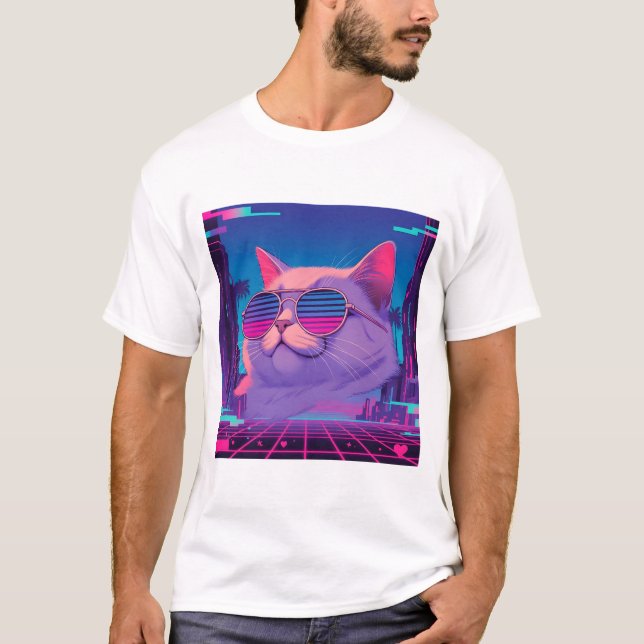 Cyber City Vaporwave Kitty T-Shirt (Vorderseite)