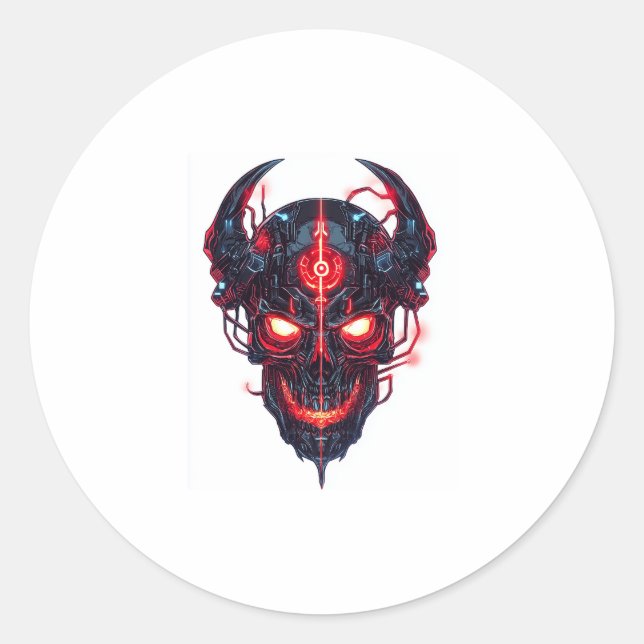 Cyber Demon Skull Lord Runder Aufkleber (Vorderseite)