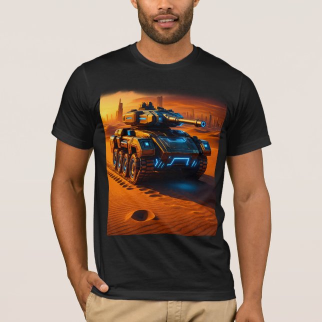 Cyber Desert Tank Tee – Futuristic Armor in Sunset (Vorderseite)