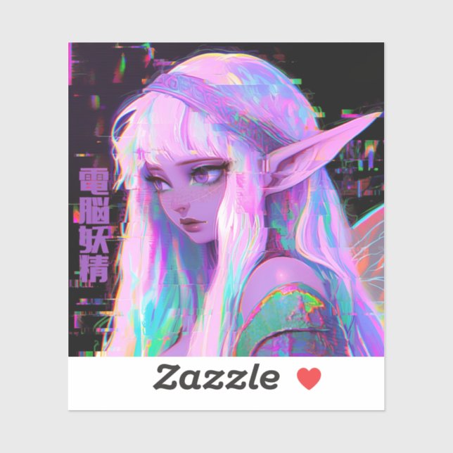 Cyber Fairy "Dennou Yousei" Glitchcore Aufkleber (Blatt)