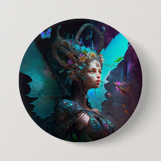 Cyber Fairy Fantasy Art Button (Vorderseite)