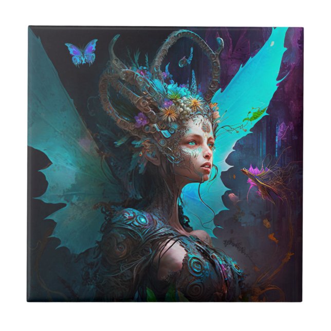 Cyber Fairy Fantasy Art Fliese (Vorderseite)
