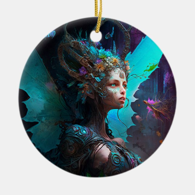 Cyber Fairy Fantasy Art Keramik Ornament (Vorne)