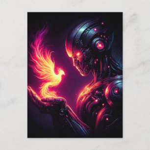 Cyber futuristischer Robot Phoenix Feuergeist Feiertagspostkarte