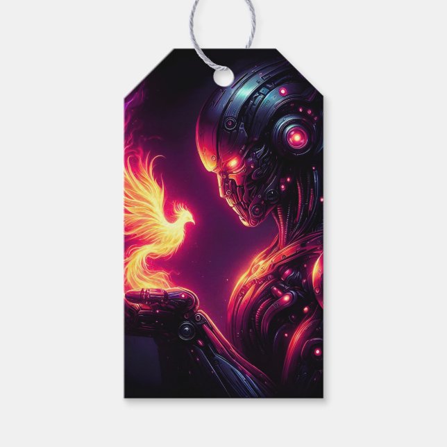 Cyber futuristischer Roboter Phoenix Feuergeist Geschenkanhänger (Vorderseite)