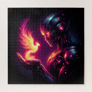 Cyber futuristischer Roboter Phoenix Feuergeist Puzzle