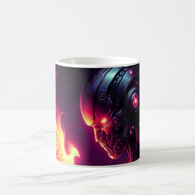 Cyber futuristischer Roboter-Phönix-Feuergeist Kaffeetasse (Mittel)