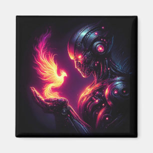 Cyber futuristischer Roboter-Phönix-Feuergeist Magnet