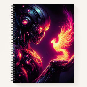 Cyber futuristischer Roboter-Phönix-Feuergeist Notizbuch