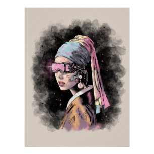 Cyber-Girl mit Perlenohrring Poster