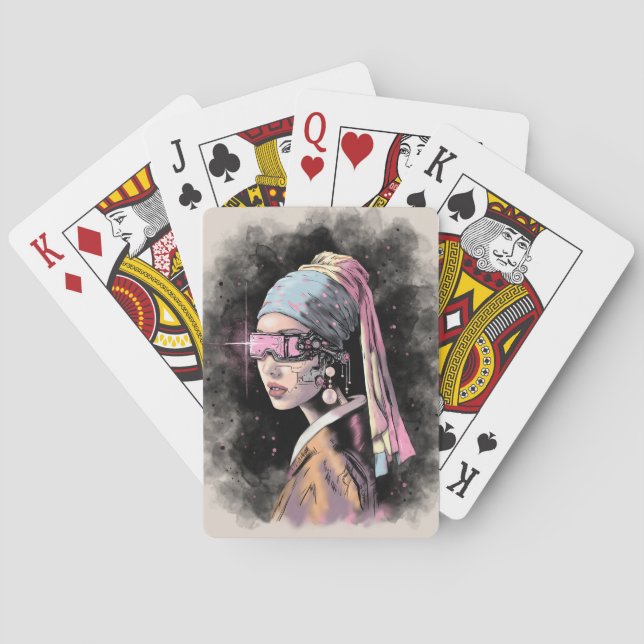 Cyber-Girl mit Perlenohrring Spielkarten (Rückseite)