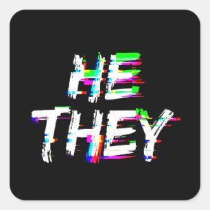 Cyber Glitch Er sie Pronouns Quadratischer Aufkleber