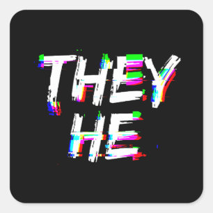 Cyber Glitch sie Er Pronouns Quadratischer Aufkleber