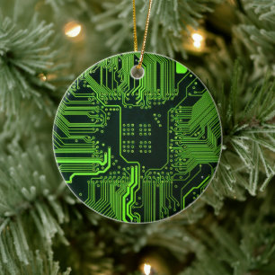 Cyber Grün PCB Leiterplatten Leiterbahn Muster Kun Keramik Ornament