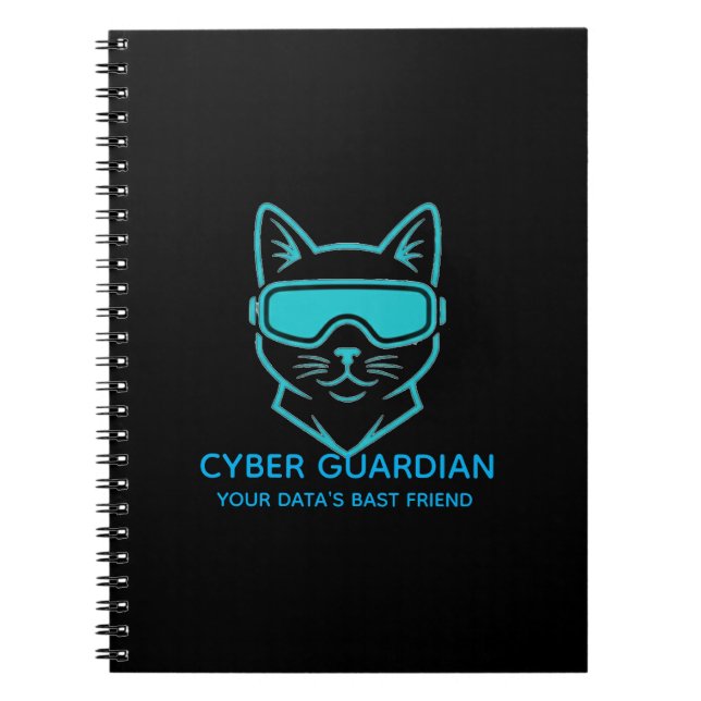 Cyber Guardian Neon Cat - Professionelle Technik & Notizblock (Vorderseite)