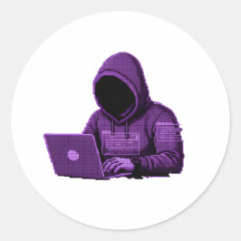 Cyber-Hacker-Pixel-Art-Lila-Ästhetik-Aufkleber Runder Aufkleber