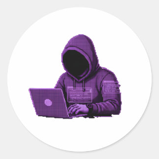 Cyber-Hacker-Pixel-Art-Lila-Ästhetik-Aufkleber Runder Aufkleber