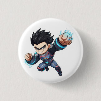 Cyber-Held Anime-Kämpfer – Mächtiger Chibi-Charakt Button