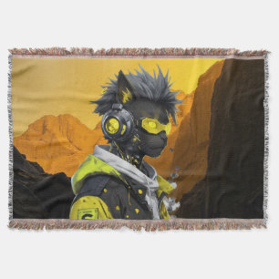 Cyber Katze Futuristische Neon-Hacker-Katze Cybe Decke