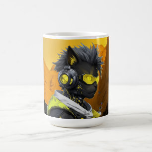 Cyber-Katze Futuristische Neon-Hacker-Katze Cybe Kaffeetasse