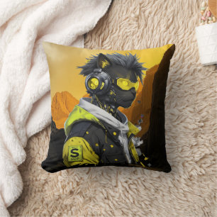 Cyber-Katze   Futuristische Neon-Hacker-Katze Cybe Kissen