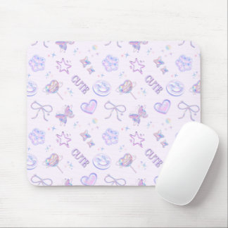 Cyber Kawaii Pastell-Lavendel-Schmetterling-Smiley Mousepad