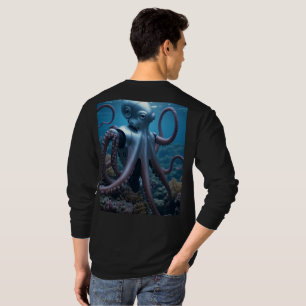 Cyber Krake Männer schwarzes Langarm-T-Shirt Rücke T-Shirt