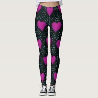Cyber-Liebes-Schaltkreis – Tech-Herz-Musterdesign Leggings