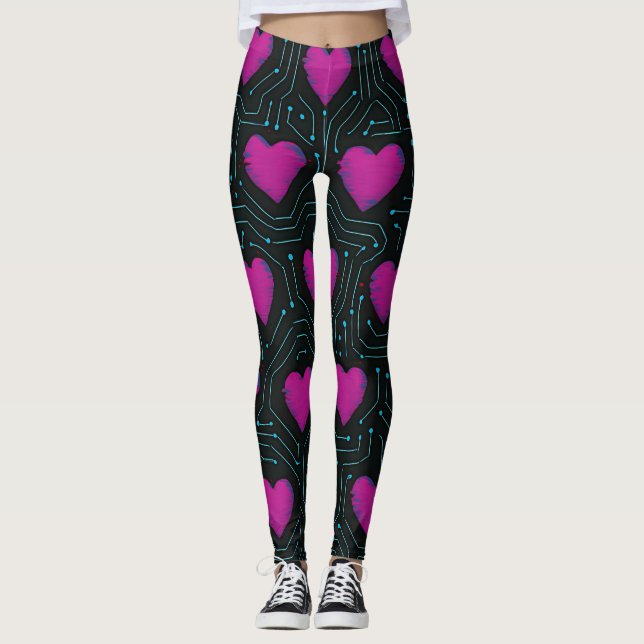 Cyber-Liebes-Schaltkreis – Tech-Herz-Musterdesign Leggings (Vorderseite)
