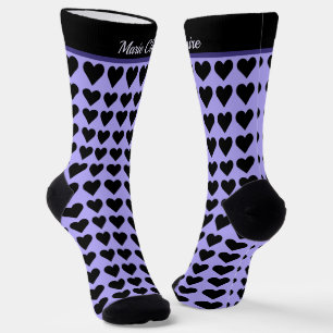 Cyber-Lila-Schwarze-Herzen-Personalisierter Name Socken