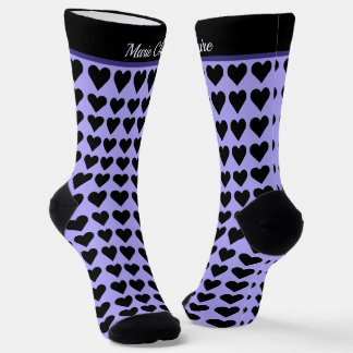Cyber-Lila-Schwarze-Herzen-Personalisierter Name  Socken