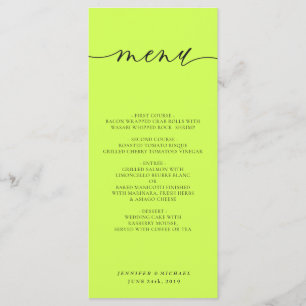 Cyber Lime Jet Black Einfache Schrift Hochzeitsess Menükarte