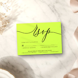Cyber Lime Jet Black Minimal Modern RSVP Karte