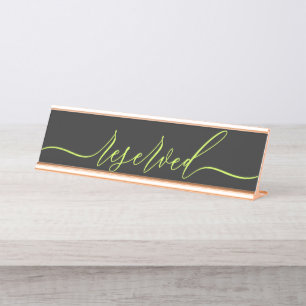 Cyber Lime Jet Black Schrift Tisch Reserviert Schreibtischnamensplakette