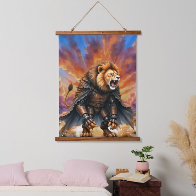Cyber-Löwe der Ödlande  Wandteppich Mit Holzrahmen (Schlafzimmer)