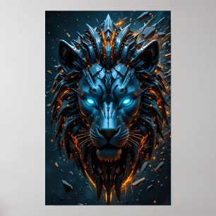Cyber Löwe mit blauen Augen Poster
