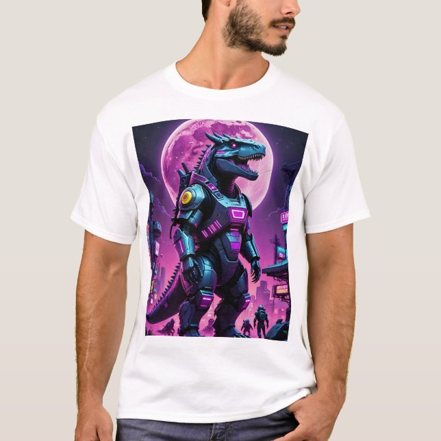 Cyber Mecha Dinosaur Futuristic Sci-Fi Battle T-Sh T-Shirt (Vorderseite)