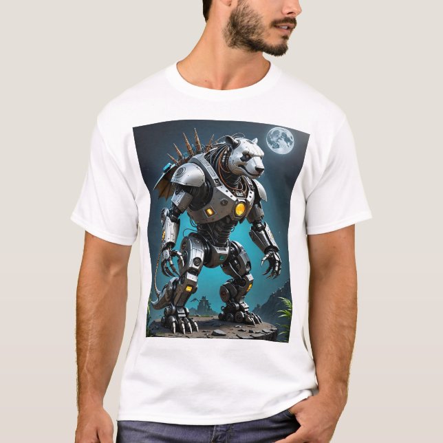 Cyber Mecha Panda Futuristic Robotic Warrior T-Shi T-Shirt (Vorderseite)