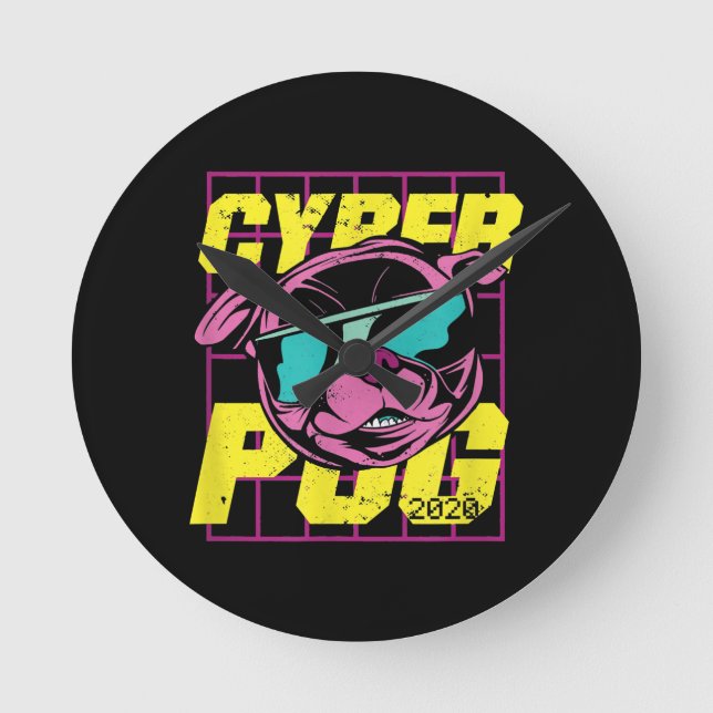 Cyber-Mops | Cooler Mops Hund Runde Wanduhr (Vorderseite)