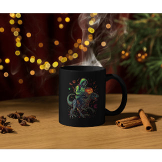 Cyber Neon Skeleton Riding Robo Dino - Halloween Kaffeetasse