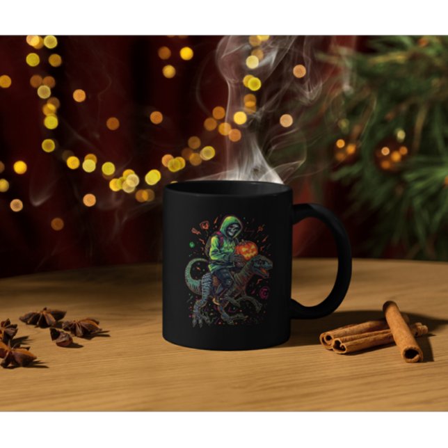 Cyber Neon Skeleton Riding Robo Dino - Halloween Kaffeetasse (Von Creator hochgeladen)