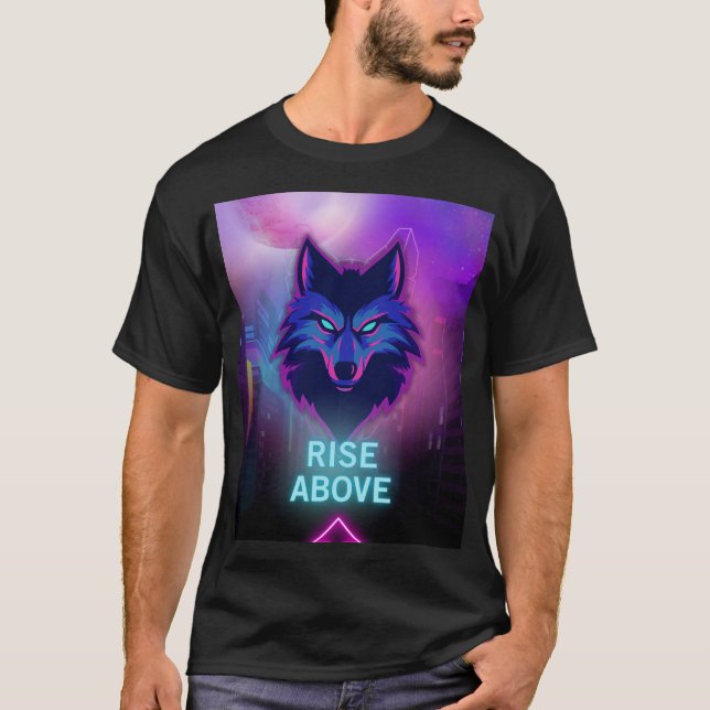 Cyber Neon Wolf - Alpha Spirit in Futuristic City T-Shirt (Vorderseite)