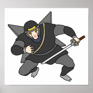 Cyber-Ninja mit Shuriken auf dem Rücken. Poster