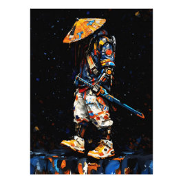 Cyber Ninja Palette Knife Neon Orange Impasto Fotodruck